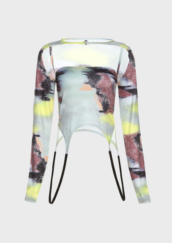 Y2K Blue abstract detail square neck top blouse Euphoria, cherryonce