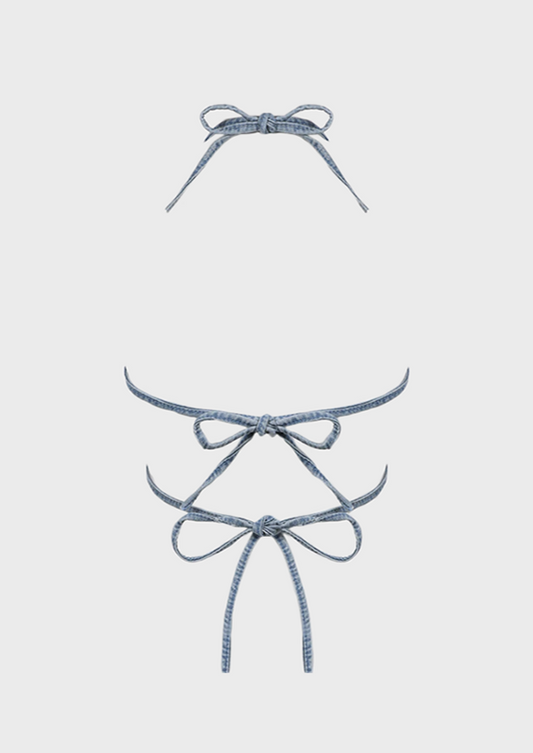 Butterfly design crop top Tie up neck and back Denim design Y2K Deep neck, cherryonce