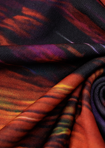 Tie dye printing O-Neck Above Knee, Mini Long Sleeves Abstract pattern Style of chromatic intensity Liquid emulsion printing Dark magenta and light amber Polo Neck, Cherryonce