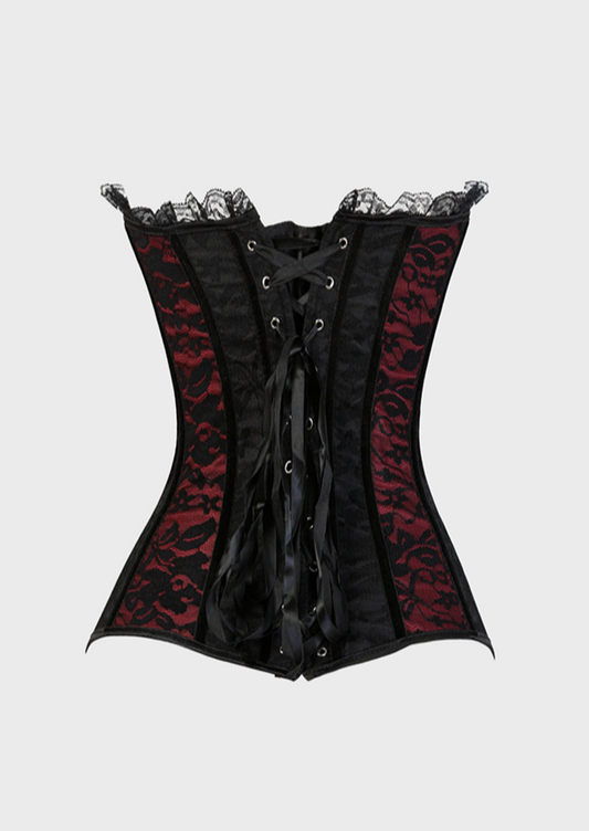 Lace Decoration Tie Up Back Body Shaping Button Detail Victorian Style, drag queen corset, Cherryonce