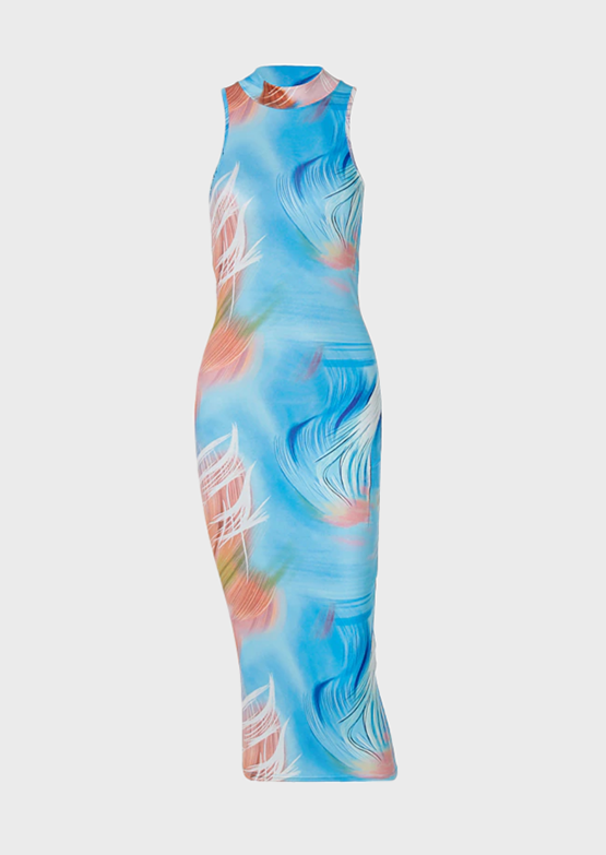 Polo neck Abstract printing Cut out black Ankle length Sleeveless, Cherryonce
