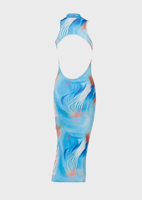 Polo neck Abstract printing Cut out black Ankle length Sleeveless, Cherryonce