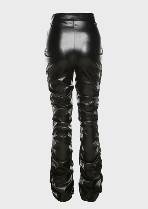 Black PU Leather Trousers Baddie Sexy Zip up front Y2K High waisted, cherryonce