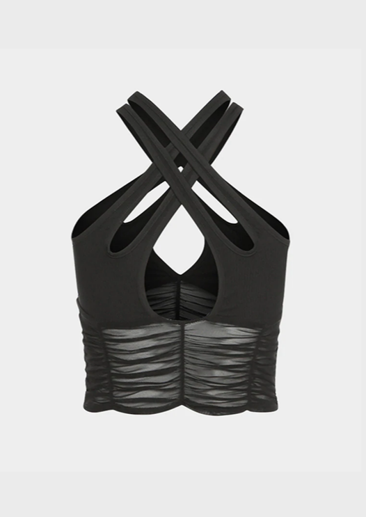Black Tank Top V Neck Cut out details Baddie Sleeveless Y2K See through details, cherryonce