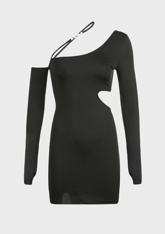 Inclined shoulder Streetwear Sheath Solid Above Knee, Mini Hollow Out Pullover Y2K Baddie, cherryonce
