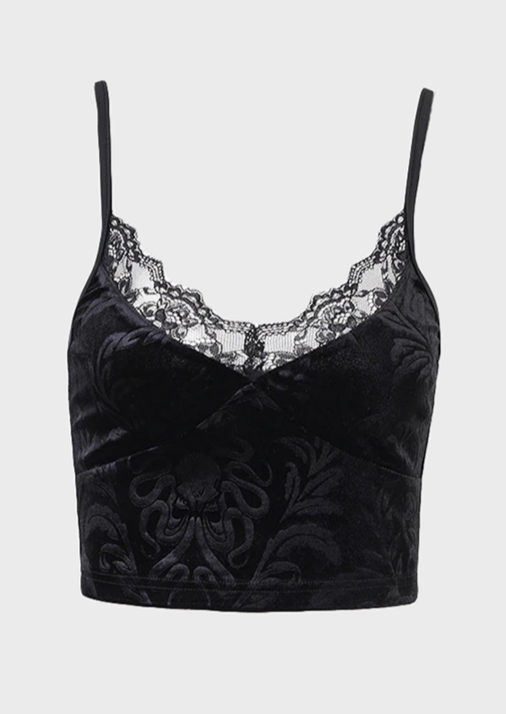 Black Gothic Top Sleeveless Lace details Scoop neck Goth Gothic style, Cherryonce