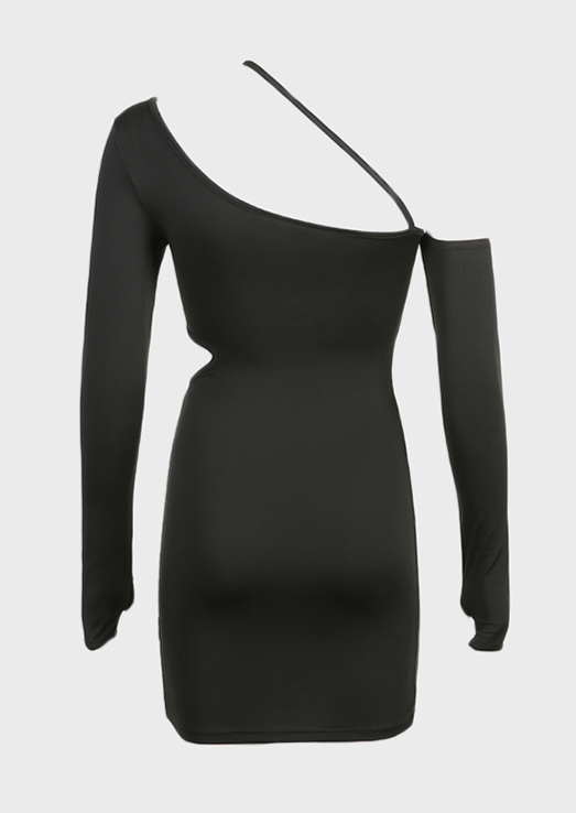 Inclined shoulder Streetwear Sheath Solid Above Knee, Mini Hollow Out Pullover Y2K Baddie, cherryonce