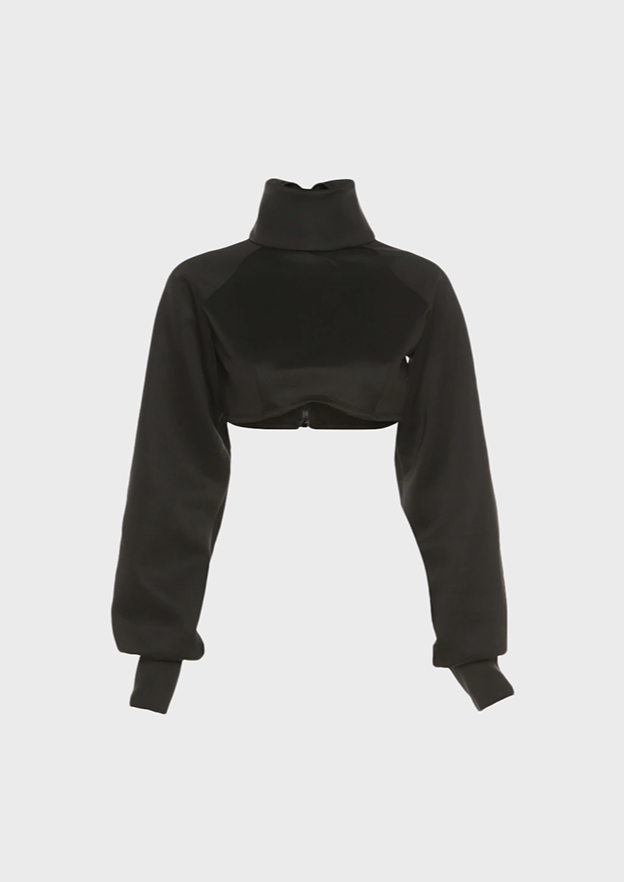 Baddie Black vela top Polo neck Zip up back Long sleeves, cherryonce