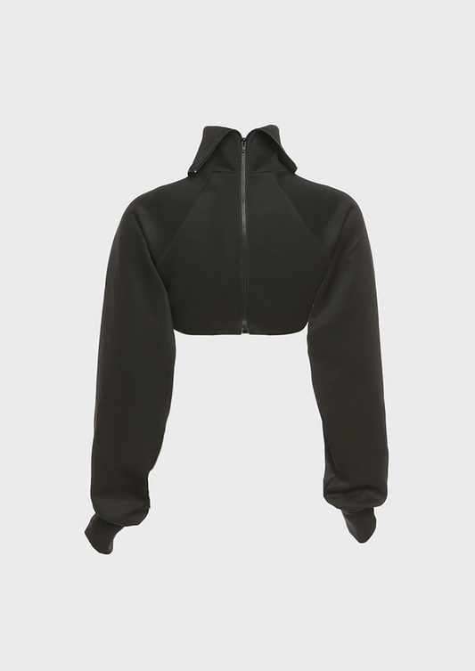 Baddie Black vela top Polo neck Zip up back Long sleeves, cherryonce