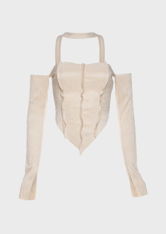 Minimalist Mensa Off Shoulder Top Cowl neck detail Long sleeves Beige, cherryonce