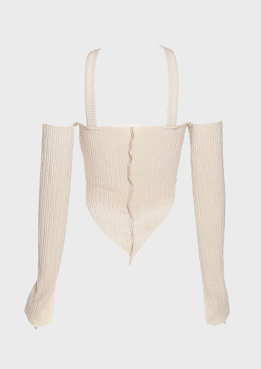 Minimalist Mensa Off Shoulder Top Cowl neck detail Long sleeves Beige, cherryonce