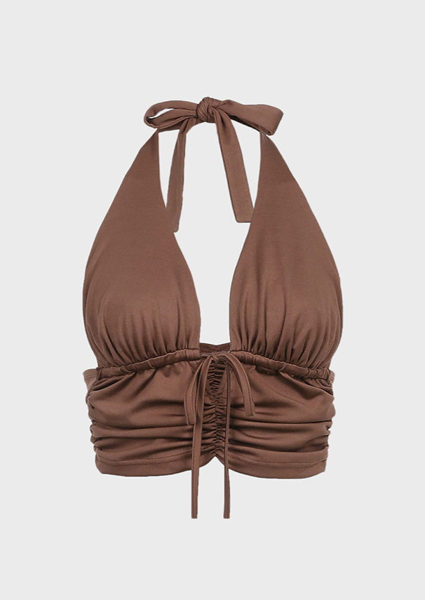 Brown Crop Top Brown Crop Top Tie up neck V Neck Y2K Sleeveless, Cherryonce