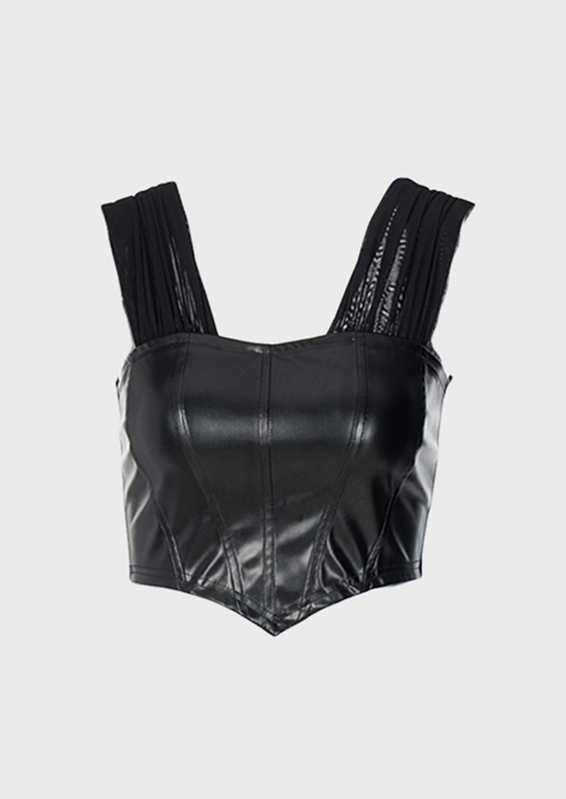 PU Leather Tank Top Baddie Square neck Sleeveless Zip up back, cherryonce