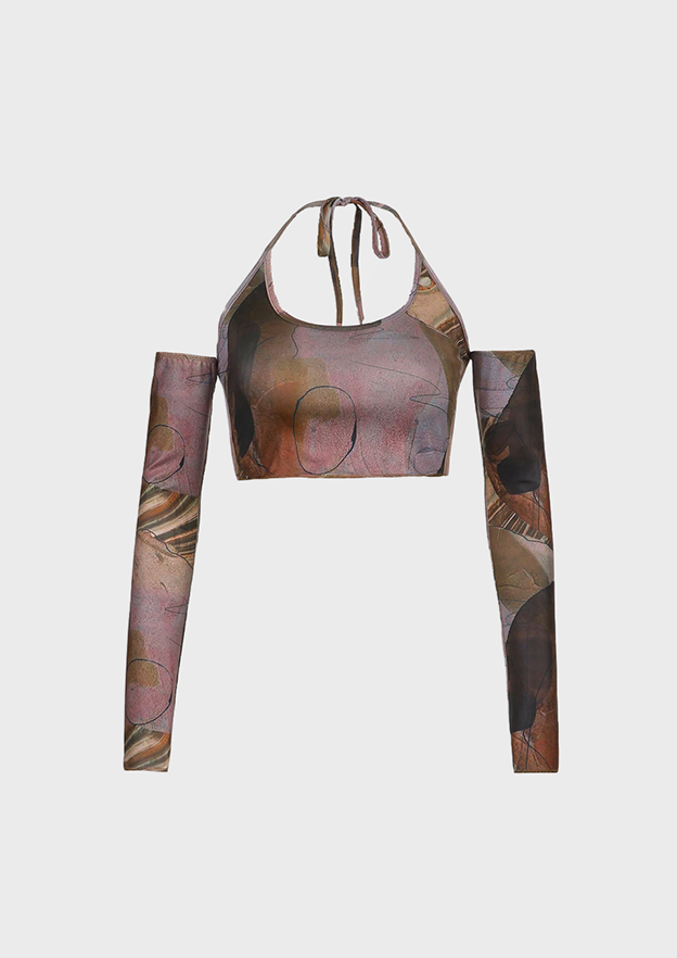 Grunge Tie up back Jewel neck Sleeveless Abstract printing, cherryonce