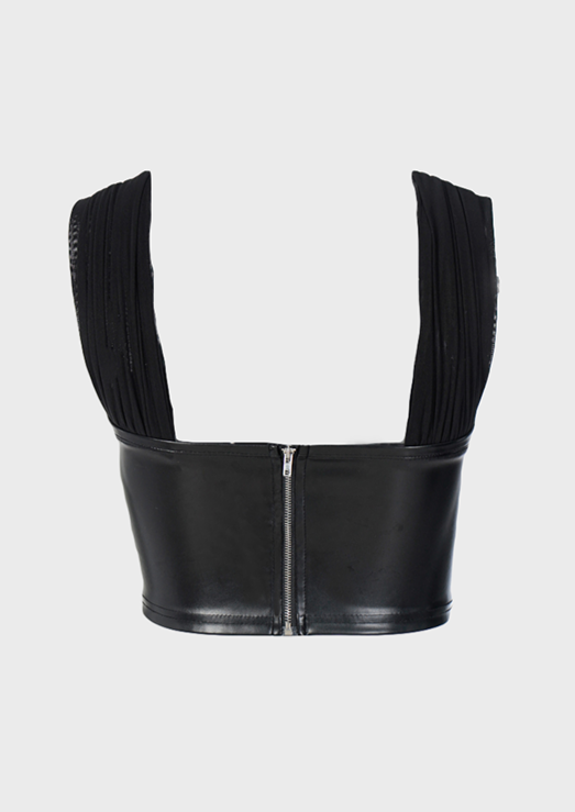 PU Leather Tank Top Baddie Square neck Sleeveless Zip up back, cherryonce