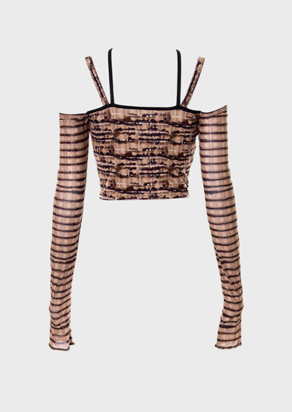 brown savanna blouse Halter neck Long sleeves Baddie Y2K, cherryonce