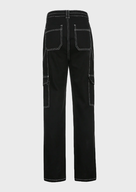 Black Baggy Jeans Grunge Gothic Straight fit High waisted Pocket details, Cherryonce
