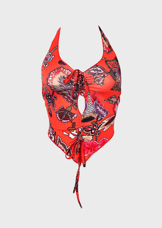 Red High Waisted Trousers Tie up details Straight fit High waisted Baddie Punk, cherryonce