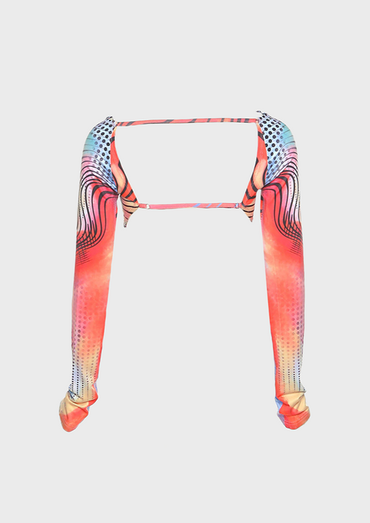 Boat neck Cut out back Lips print Abstract printing Long sleeves Y2K Baddie, cherryonce