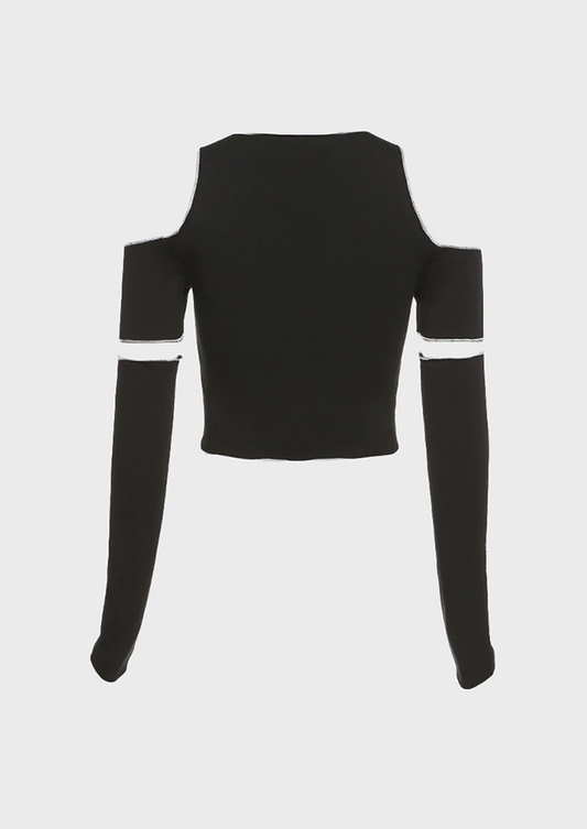 E-girl Black Blouse Jewel neck Long sleeves Y2K Baddie, cherryonce