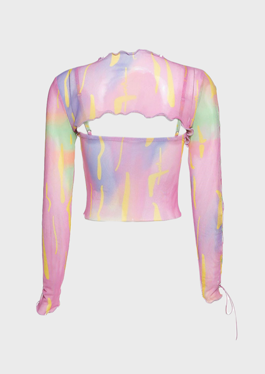 Two Piece Pink Blouse Crew neck Long sleeves Cut out details Y2K Soft girl, cherryonce