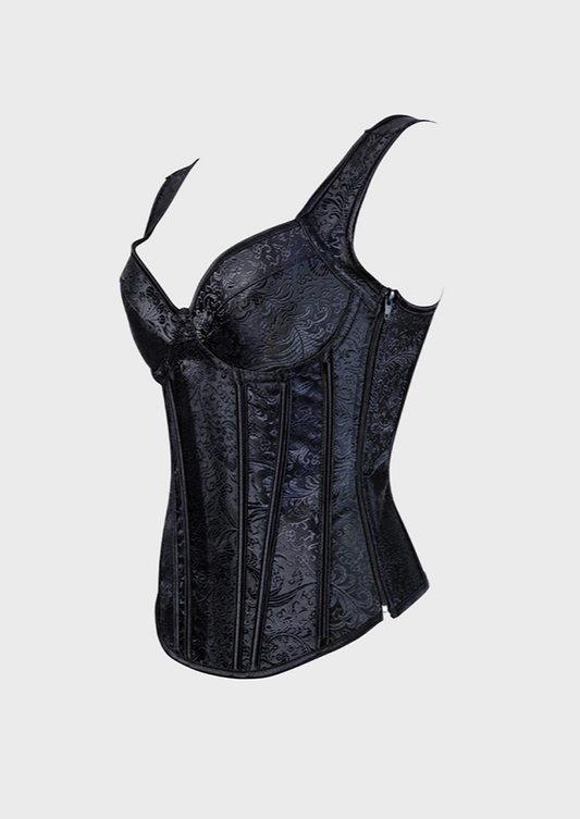 Side Zipper Embroidery Floral Details Body Shaping V-Neck Tie Up Back Victorian Style baddie drag queen corset, Cherryonce