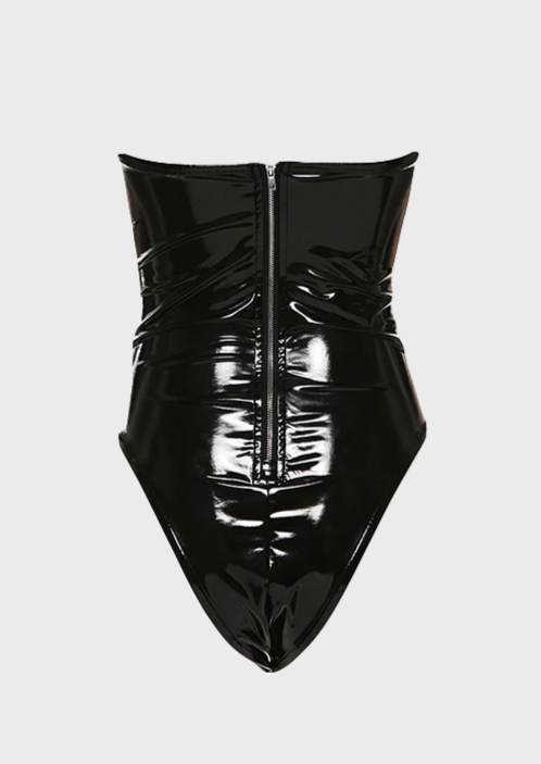 Black Bodysuit V neck Sleeveless Zip up back Baddie