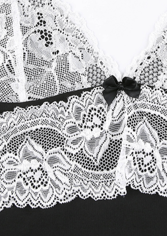 Black Y2K lace details mini dress ribbon sleeveless scoop neck, cherryonce