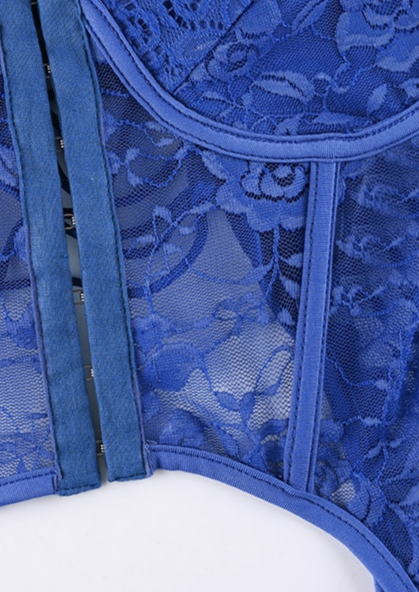 Soft girl Blue floral top Corset style Scoop neck Sleeveless Lace details Cut out back, cherryonce