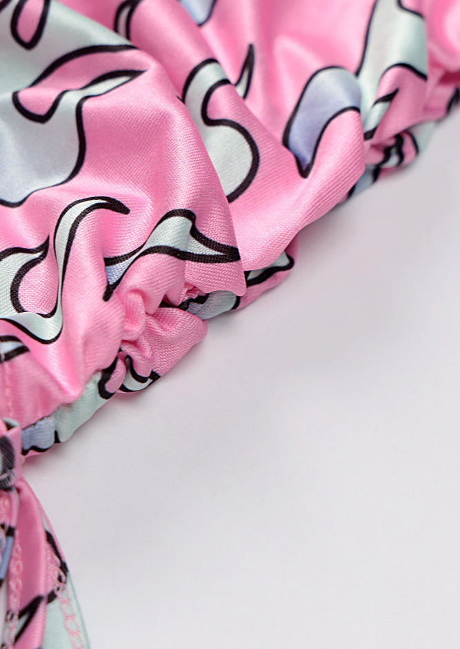 Pink dress Cut out details Polo neck Long sleeves Adjustable length Mini length Fire print details Y2K Punk bodycon