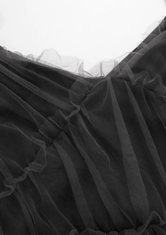 Black Gothic Style Dress Tie up shoulders Sleeveless Pleated style Grunge Goth V Neck Mid - Length