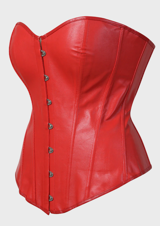 Cherry Red Tie Up Back Button Details V-Neck Slim Fit Body Shaping y2k, sexy, baddie, drag queen show corset