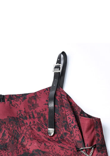 Gothic Red Dress Abstract Printing Sleeveless Mini length Punk style V neck