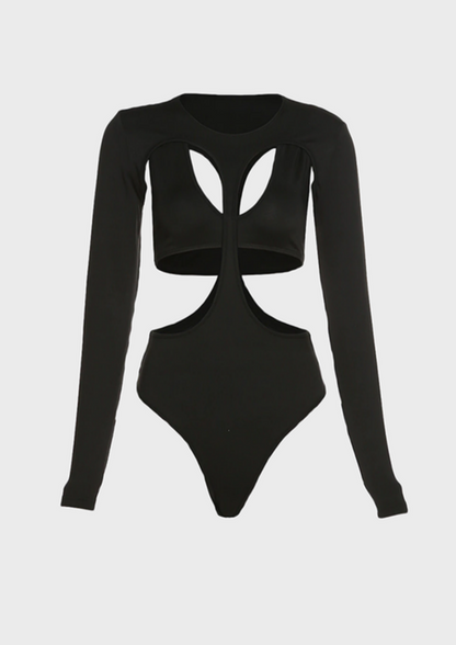 Cut out black bodysuit Long sleeves Jewel neck summer y2k, cherryonce