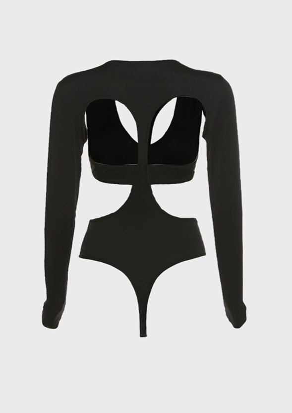 Cut out black bodysuit Long sleeves Jewel neck summer y2k, cherryonce