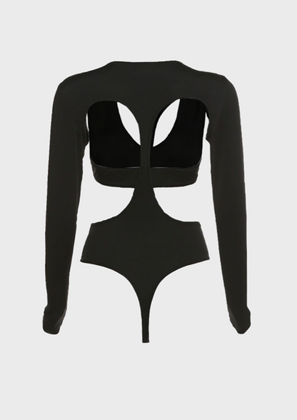 Cut out black bodysuit Long sleeves Jewel neck summer y2k, cherryonce