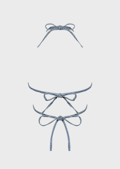 Butterfly design crop top Tie up neck and back Denim design Y2K Deep neck, cherryonce