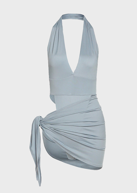 Grey Karmen dress Two piece set Cowl neck detail Deep neck Sleeveless, Cherryonce