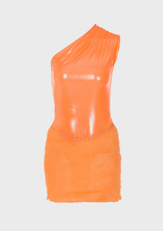 Shiny one shoulder dress, Elastic Waist Above Knee, Mini frayed Sleeveless Bodyshaping It's designed with a form-hugging fit that won't bunch or wrinkle, creating a flattering silhouette that looks great on all body types orange, Cherryonce