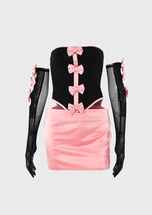 Elastic Waist Ribbon Details Tie up back Above Knee Skirt Corset Top Sleeveless Slim Fit, corset top, cherryonce