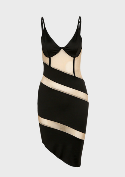 Minimalist Black Star Dress V neck Midi length See through details Sleeveless, cherryonce