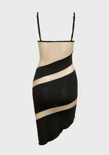 Minimalist Black Star Dress V neck Midi length See through details Sleeveless, cherryonce