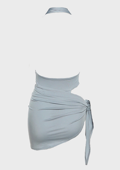 Grey Karmen dress Two piece set Cowl neck detail Deep neck Sleeveless, Cherryonce