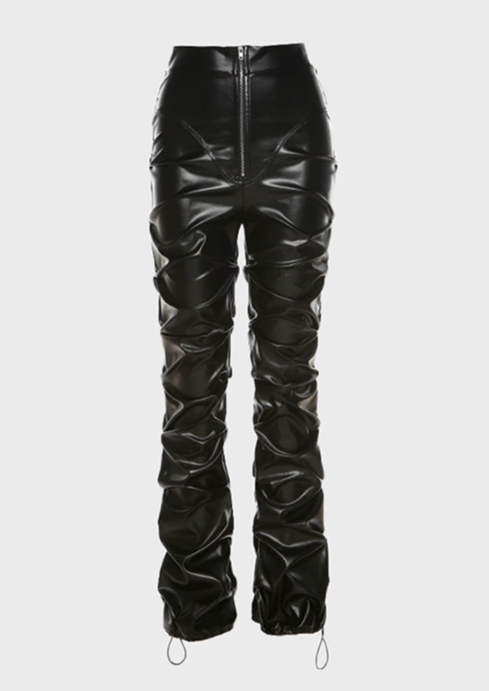 Black PU Leather Trousers Baddie Sexy Zip up front Y2K High waisted, cherryonce