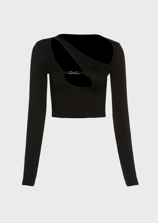 Black Cut Out Blouse Long sleeves Cut out details Asymmetric neckline Baddie Y2K, Cherryonce