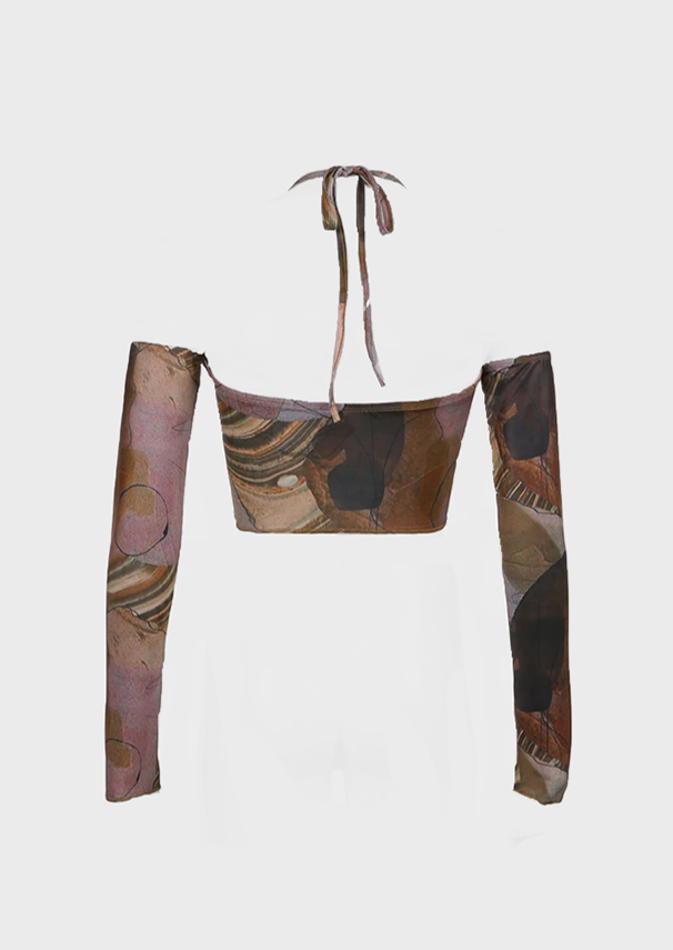 Grunge Tie up back Jewel neck Sleeveless Abstract printing, cherryonce