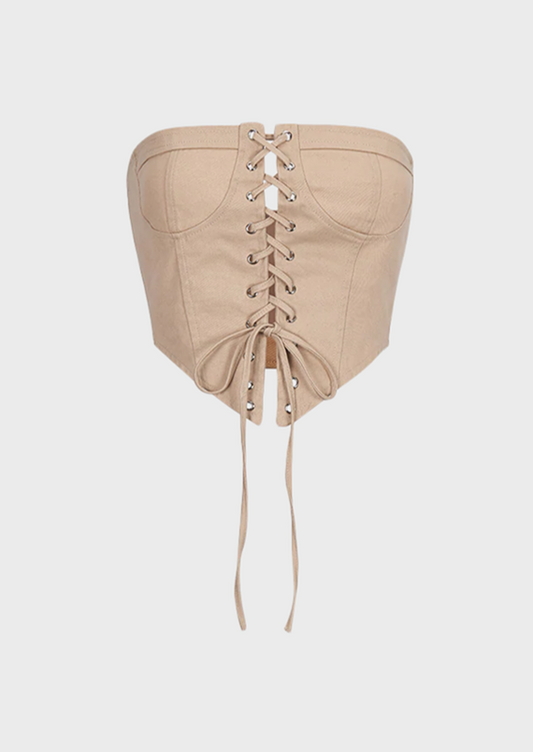 Beige body shaping corset Tie up front summer fashion,  Cherryonce