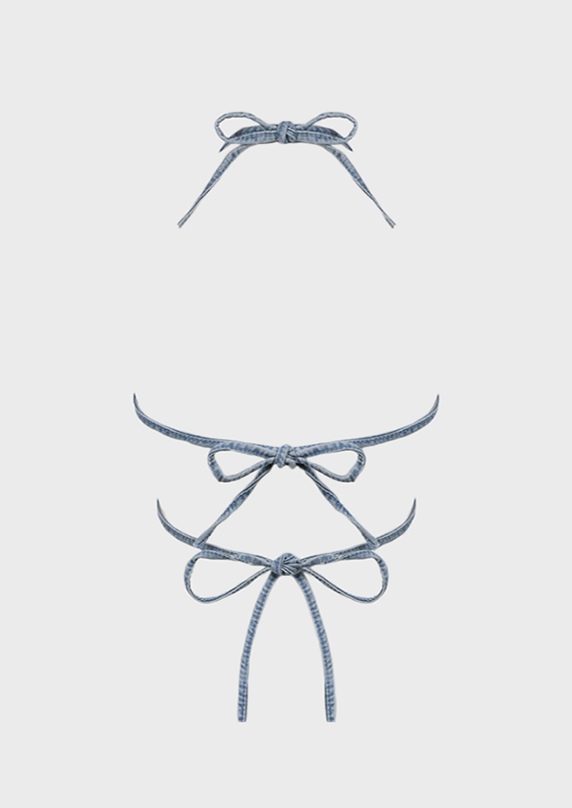 Butterfly design crop top Tie up neck and back Denim design Y2K Deep neck, cherryonce