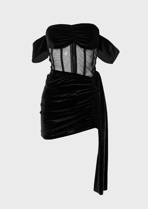 Velvet Shoulder Off Dress Two pieces Corset style design Karmen neckline Evening dress, Cherryonce