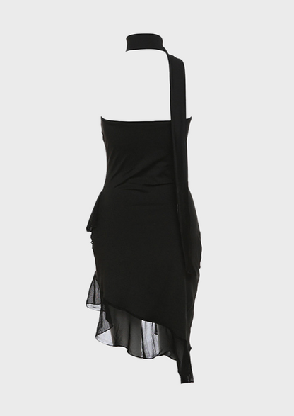 Toga style halter dress Strapless Sleeveless Halter Neckline Above Knee, Mini Dress with ruffle trim Layered mesh A modern look with a lively edge, this dress will bring vibrancy to your wardrobe. Add a little drama to your ensemble and be the star of the show, cherryonce